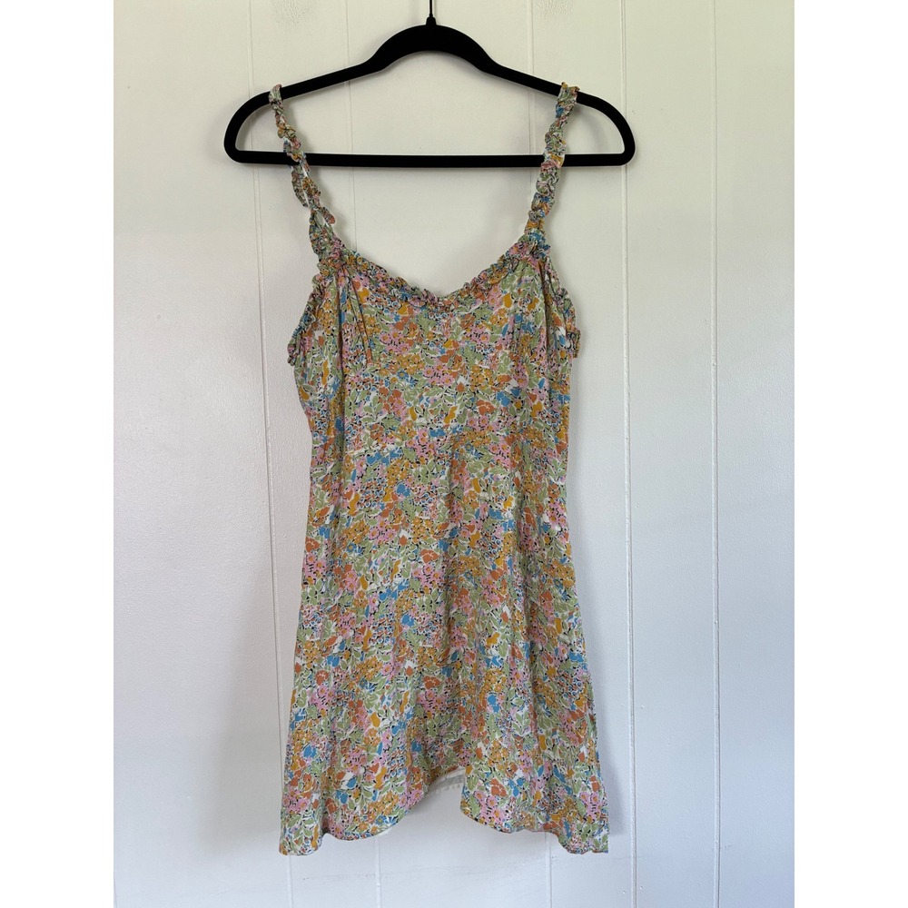 Zara Floral Ruffle Smocked Mini Dress Multi Color Sleeveless Womens Size M